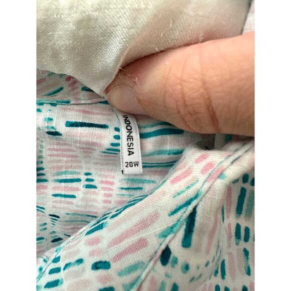 FOXCROFT | Non-Iron Cotton Button Up Shirt Pink Teal Abstract Print Blouse | 20W - Picture 6 of 7